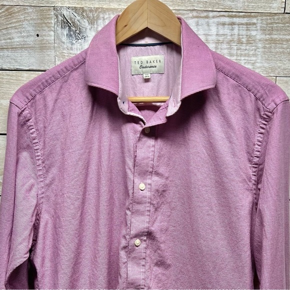 Ted Baker Endurance Button Up Shirt Mens 15.5 34/35 Pink White‎ Long Sleeve - Picture 2 of 8